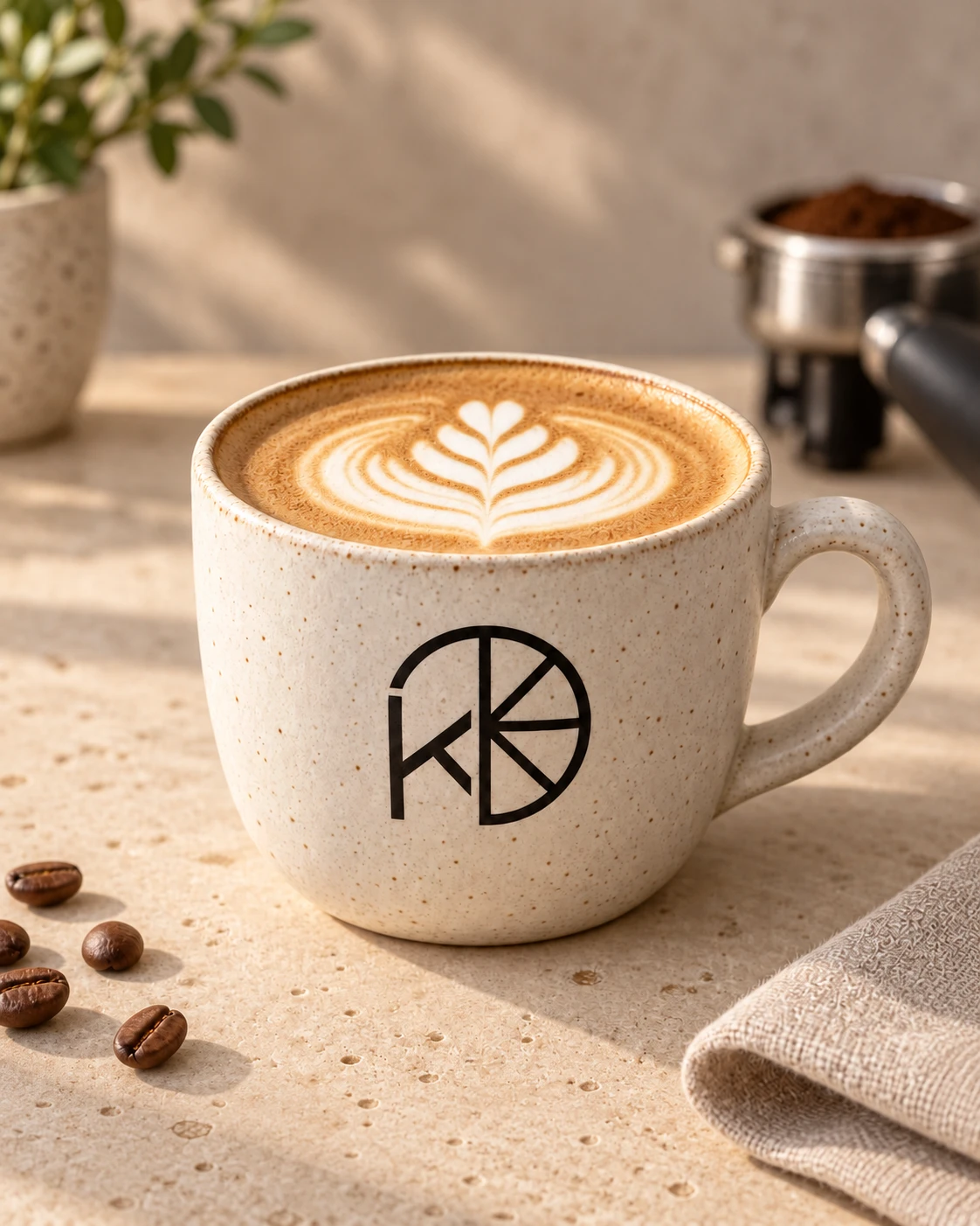 Latte v šálku se symbolem KATAFE