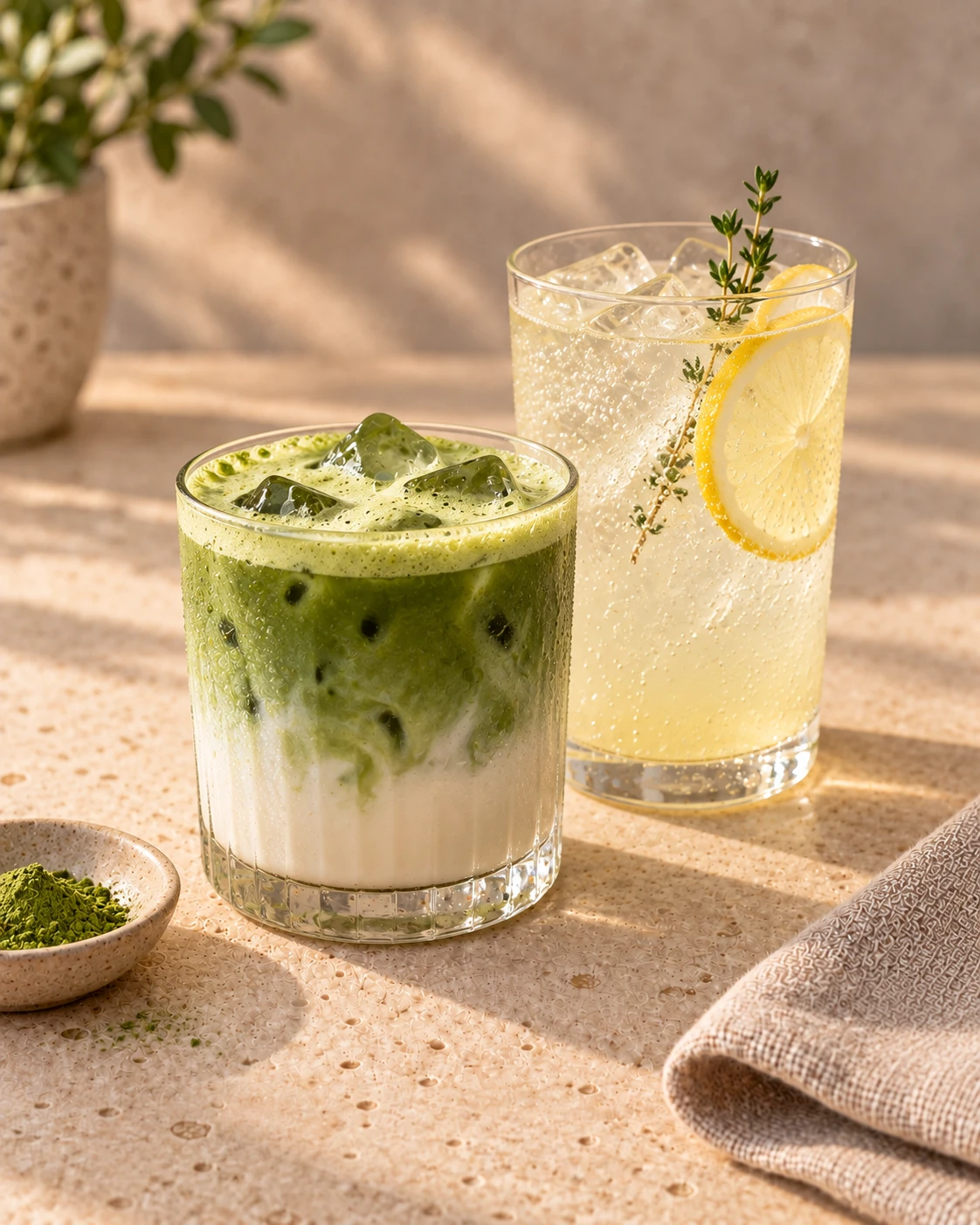 Ledová matcha a citronáda s tymiánem